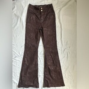 We The Free by Free People High Rise Jade Printed Metallic Gold Foil Flare Jeans